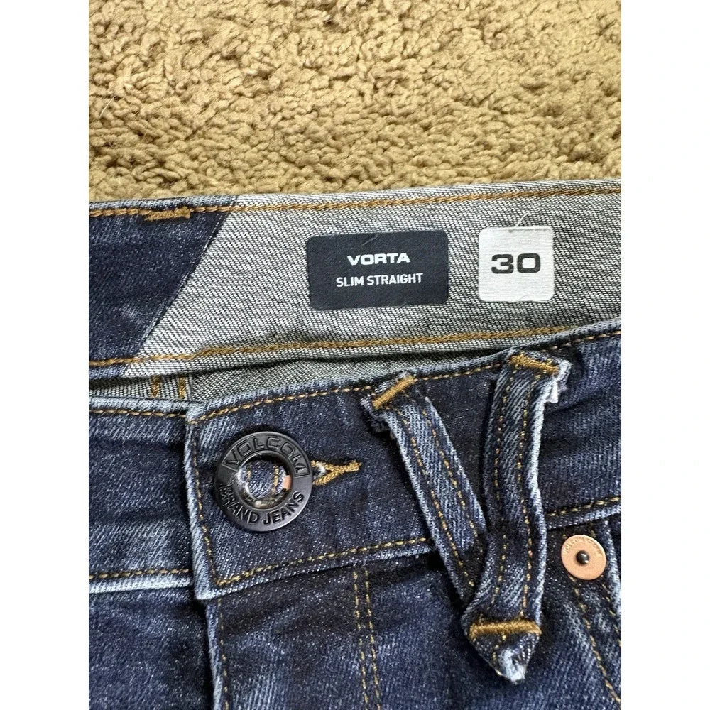 Volcom Jeans Men's 30 Vorta Slim Straight Dark Blue Denim Low Rise Skater Surf